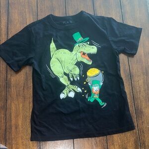 The Children's Place Black Tee with Green Dino & Yellow Pot Graphic
